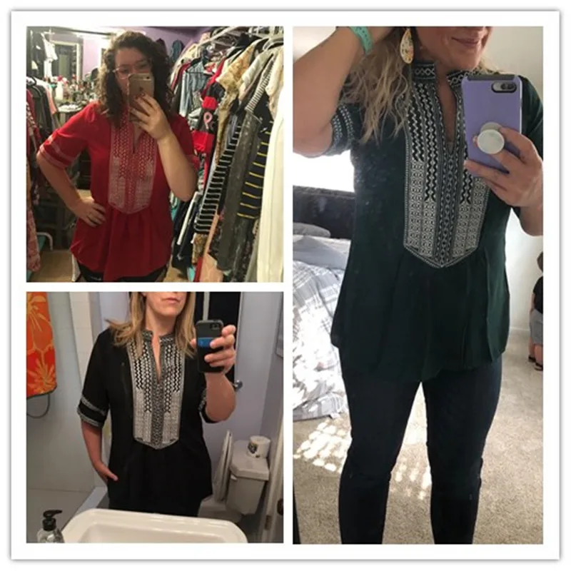 SEBOWEL Casual Embroidery Print Woman T-Shirts Half Sleeve V-neck Loose Female Tops New Fashion Summer Plus Size Clothes