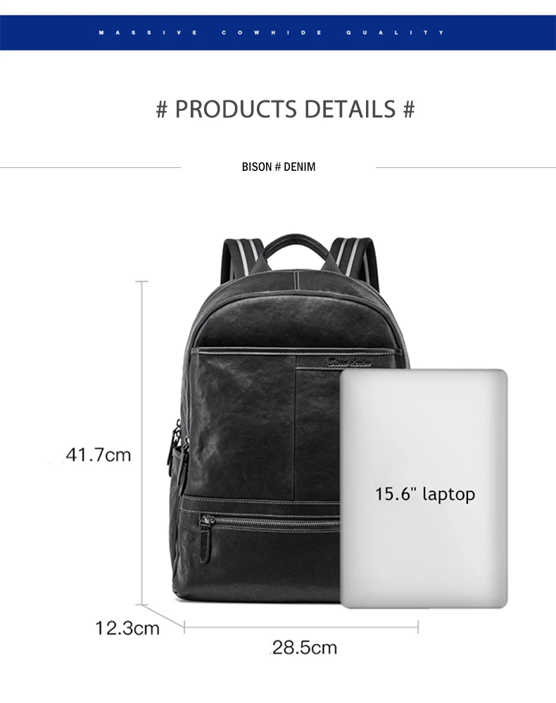BISON DENIM, рюкзак из натуральной кожи с растительным дублением, 15 дюймов, сумка для ноутбука, мужской рюкзак для путешествий, школьный рюкзак для подростков N2955