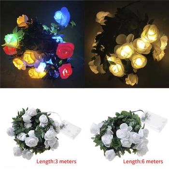 

20/40 light rose flower LED fairy light green leaf flower vine light indoor outdoor garland garden decoration