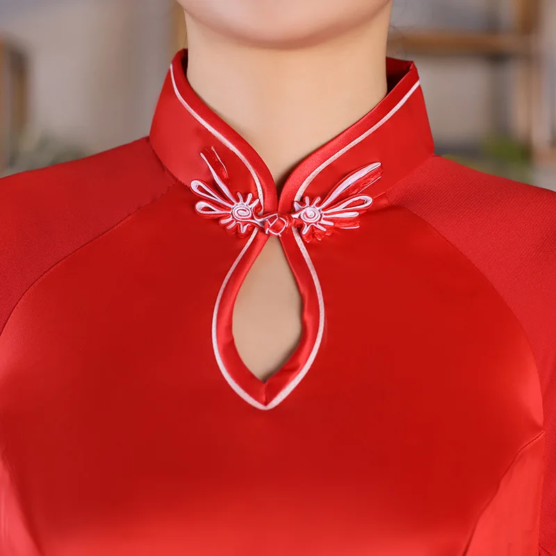 Китайский традиционный Чонсам летающий рукав вышитые длинные Cheongsam шоу костюм Ципао платье Vestido Плюс размер S-5XL