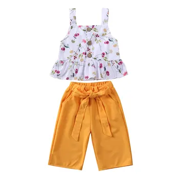 

Fashion Toddler Kids Baby Girl Summer Tops T-shirt Long Pants Outfits Clothes Floral Girls Holiday Beach Set