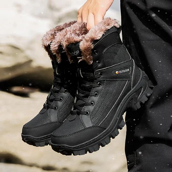 

New Hot Style Men Snow Boots Super Warm Plush Men's Boots Winter Fur Ankle Boots Waterproof Mountain Sport Shoes Free Shipping