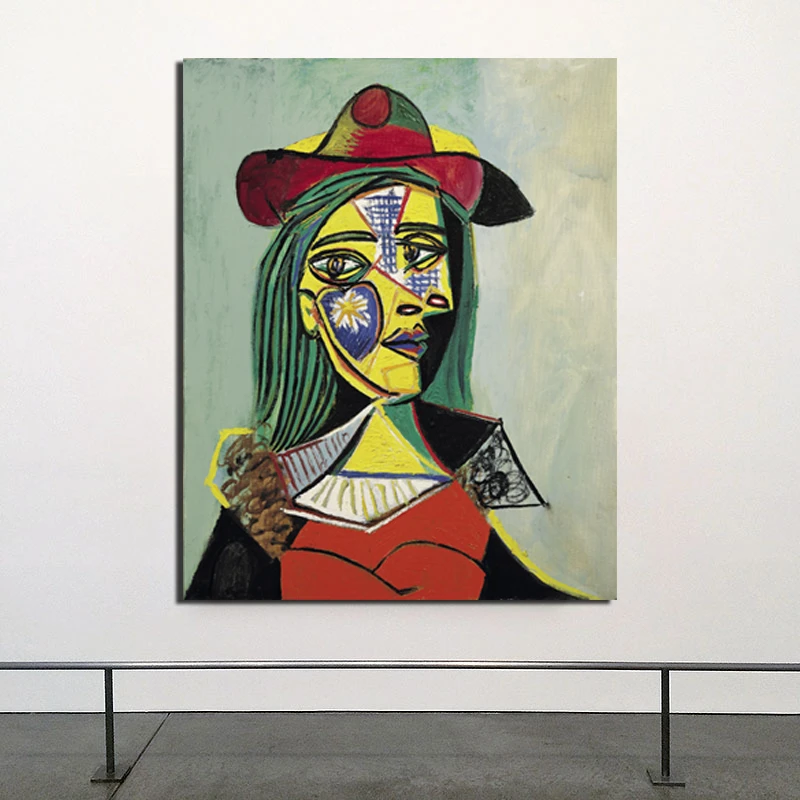パブロ ピカソ女性帽子と毛皮の襟キャンバス絵画リビングルームの装飾現代壁の芸術のポスター画像 Painting Calligraphy Aliexpress
