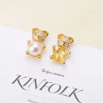 

DIY Pearl Stud Earrings Holder S925 Sterling Silver Earrings Settings Women DIY Earrings Jewelry Findings