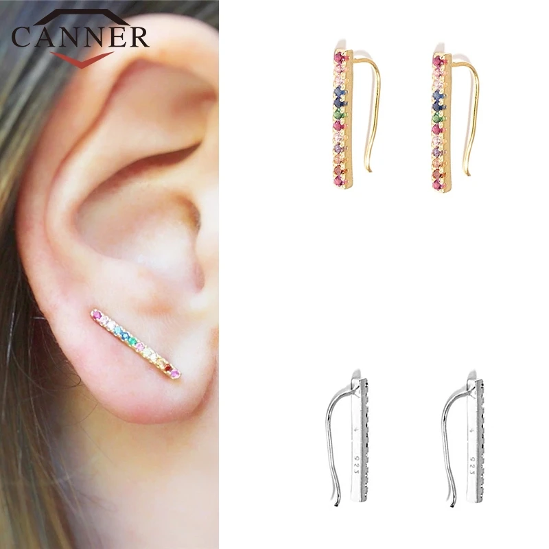 Настоящие 925 пробы серебряные однорядные разноцветные циркониевые серьги-гвоздики для женщин модные ювелирные изделия очаровательные радужные CZ серьги