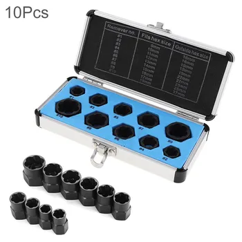 

10pcs 9-19mm Bolt Removal Kit Low Cased Damaged Bolts Nuts Screws Remover Extractor Removal Tools Set Threading Tool Kit Broken