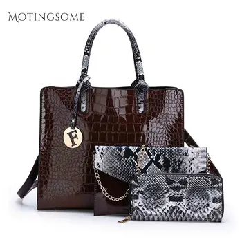 

1set/3pcs Women Tote Bag Snake Skin Leather Handbag European and American Style Luxury Handbags Bags Designer Shopper Bag 2020