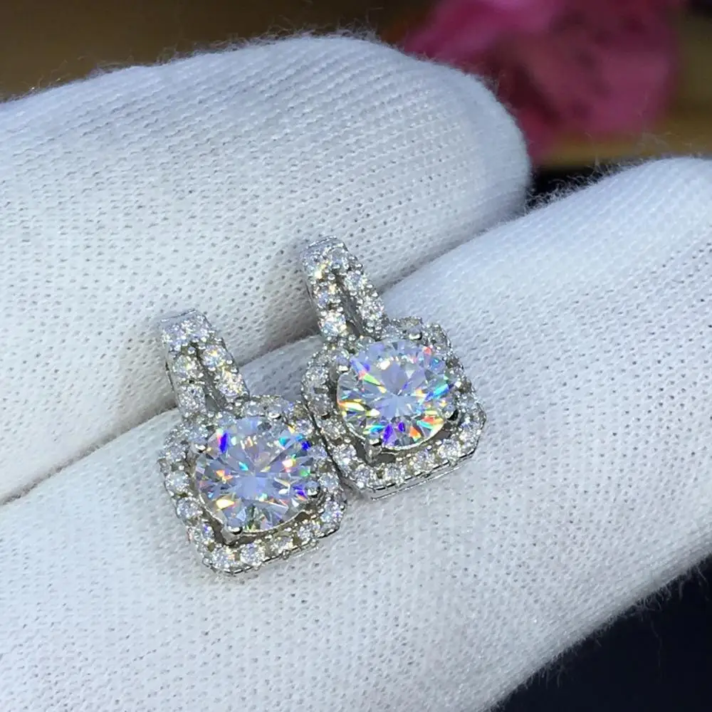 Поэтический еврей магазин Круглый Муассанит вырезанный всего 1.00ct Алмазный тест прошел моассанит серебряные серьги-гвоздики