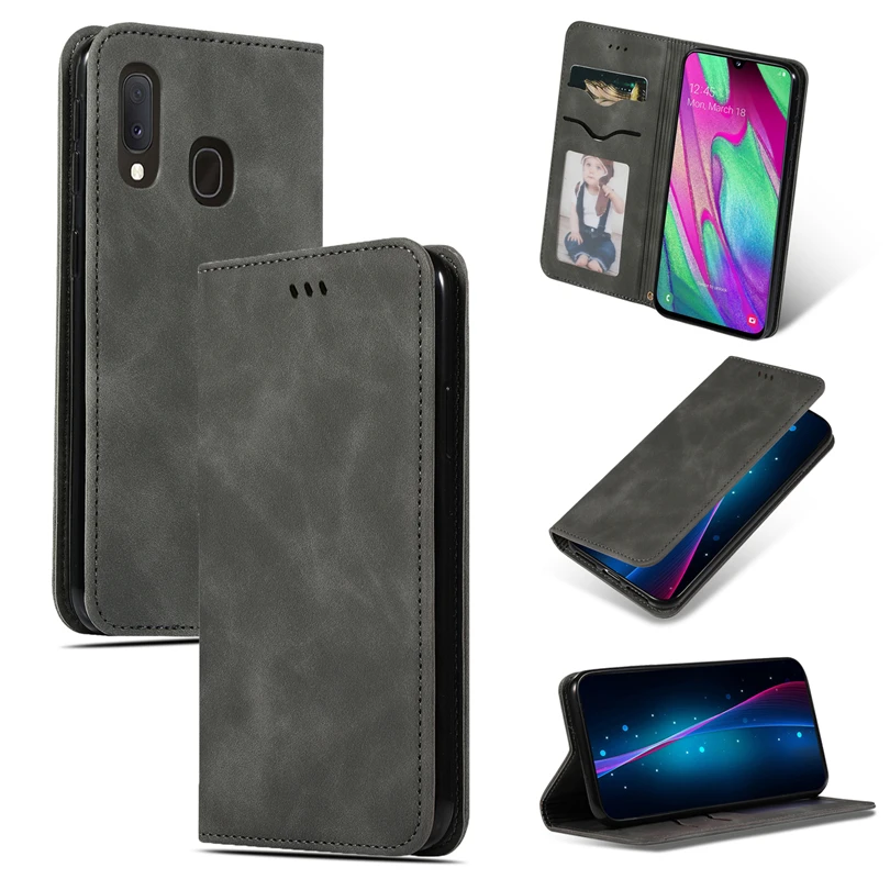 Кожаный чехол-книжка с бумажником чехол для samsung A10 A20 A30 A40 A50 A70 A10E A20E магнитный держатель для карт для samsung A7 A8 A9 J4 J6 плюс - Цвет: Серый