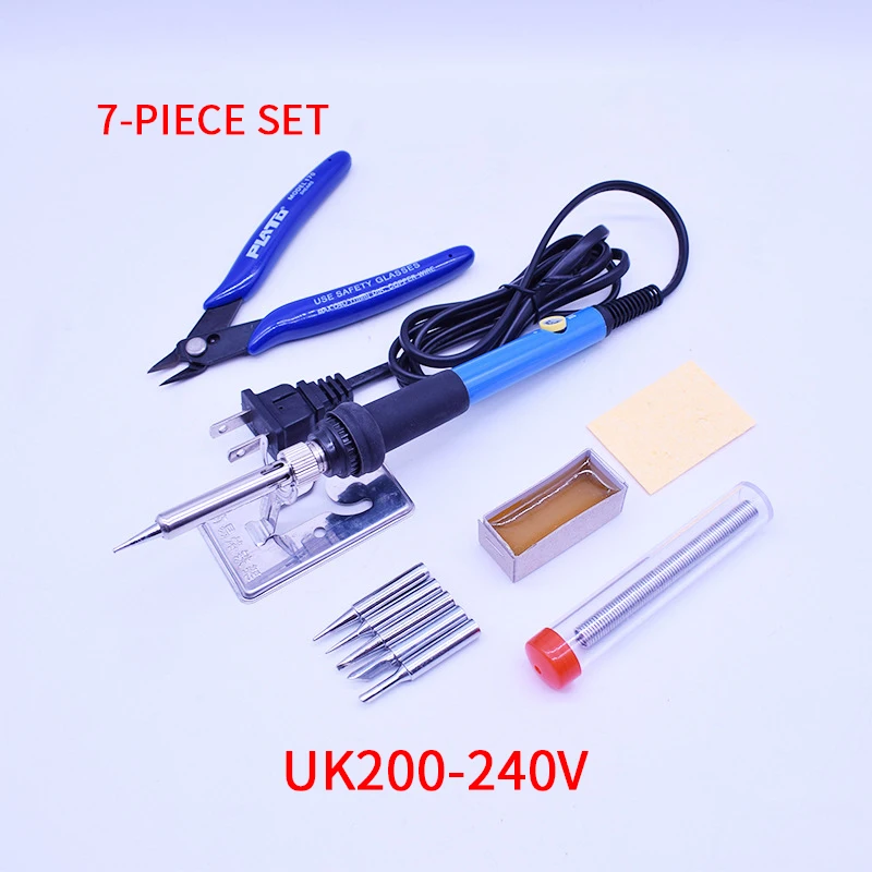 7PCS-UK(200-240V) 6 шт., 7 шт., электрический утюг с постоянной температурой, 220 В, 110 В, 60 Вт, Сварочная наладочная станция для пайки, тепловые наконечники для карандашей, Наборы инструментов для ремонта - Цвет: 7PCS-UK(200-240V)