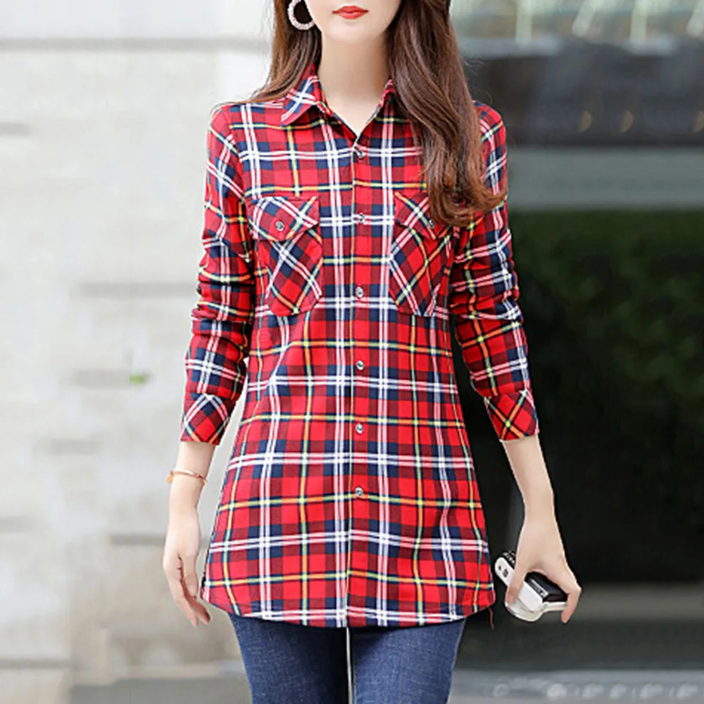 Warm Fleece Winter Blouse Shirt Thicken Fashion Plaid Vintage Office Basic Tops Ladies Blouses Long Sleeve Casual Shirts