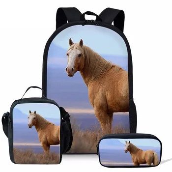 

Animal horse Printing School Backpack Girls Schoolbag Boys Bag Satchel Children Primary School Bags for Custom pattern 3pcs/set