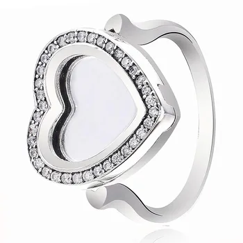 

New 925 Sterling Silver Ring Pave Love Heart Locket With Clear crystal Rings For Women Wedding Party Gift Fine Pandora Jewelry