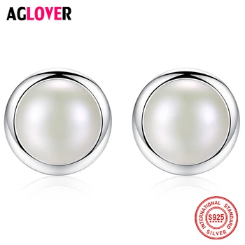 

AGLOVER Hot Sale 925 Silver Stud Pearl Earrings Genuine Natural Freshwater Pearl Earrings For Women Fine Jewelry Christmas Gift