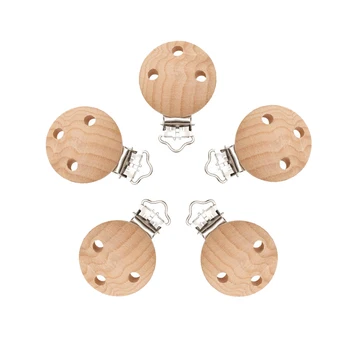 Mabochewing 5pcs 30mm 35mm Powerful Beech Wooden Clip Round Dummy Clip Baby Teething Pacifier Chain Holder Making 1