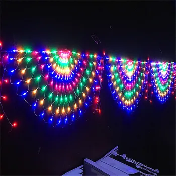 

3M 444LED 3pcs Peacock Curtain Icicle String Light Christmas Mesh Net Fairy Garland Lights For Wedding Party Backdrop Decoration
