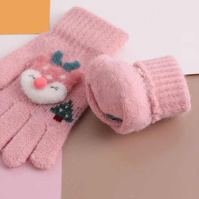 Милые детские вязаные перчатки с лося зимние детские перчатки с пятью пальцами утепленные женские перчатки митенки детские для От 4 до 8 лет
