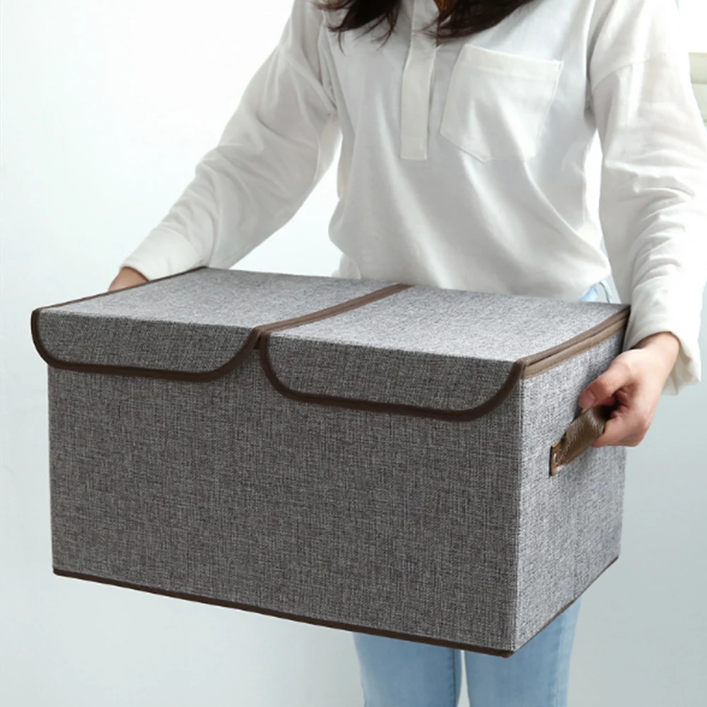Складная коробка для хранения одежды из художественной ткани, держатель для хранения нижнего белья, органайзер с 2 отделениями, Двойные Губы с ручками, 1 шт