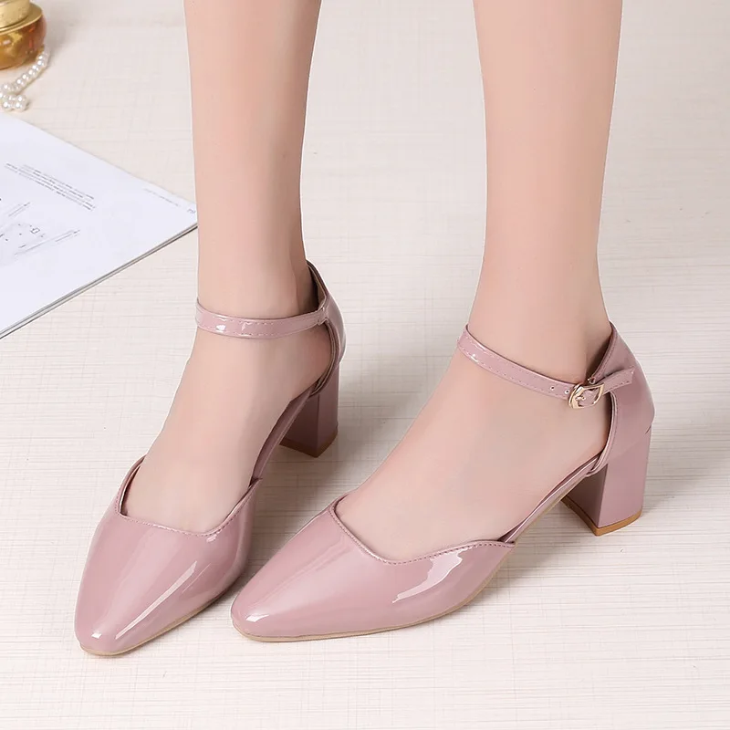 

Zapatos Mujer Women Pumps Ankle Strap Thick Heel Women Shoes Square Toe Mid Heels Dress Work Pumps Comfortable Ladies Shoes 220