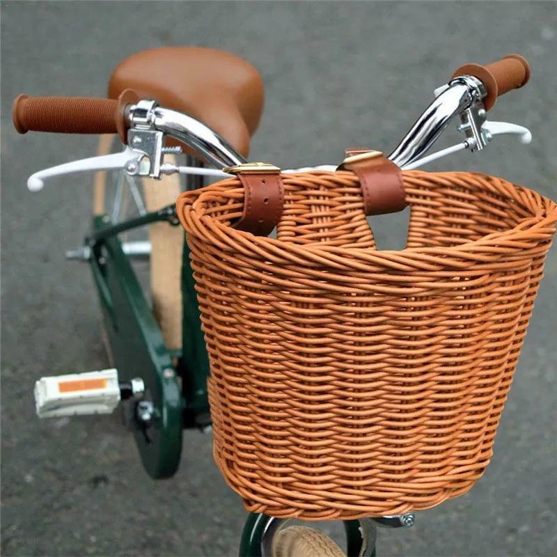 Bicycle Panniers Kids Front Handlebar Rattan Handwoven Woven Bike Basket For Bicycles Wicker Basket