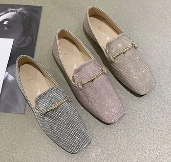 

Breathable women Leather flats casual female Moccasins Spring lady bling loafers shoe Women Driving Shoes