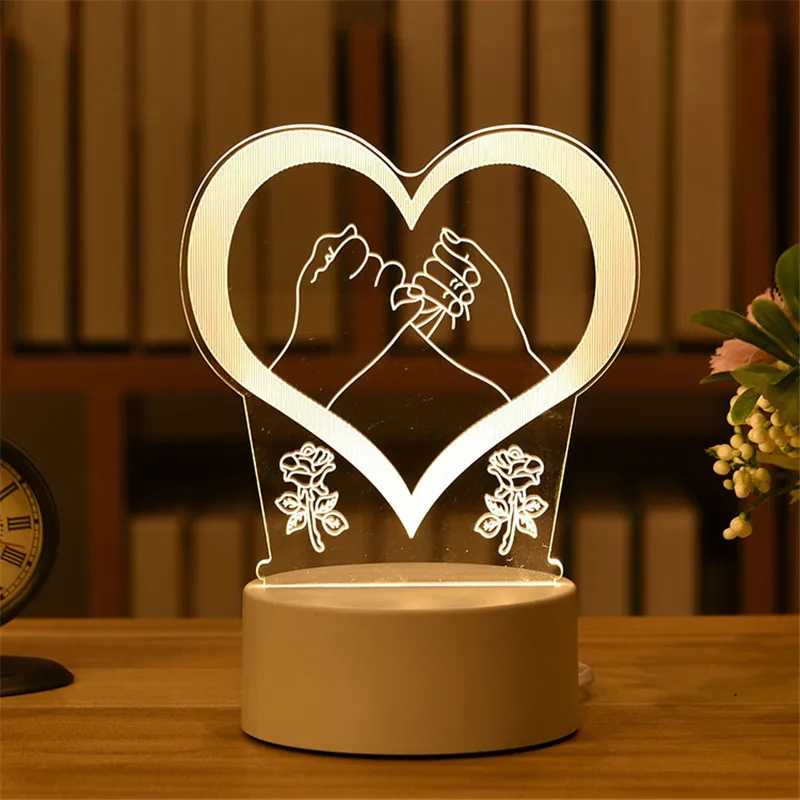 Romantic Love 3D Lamp Heart-shaped Balloon Acrylic LED Night Light Decorative Table Valentine's Day Sweetheart Wife's Gift. | Дом и