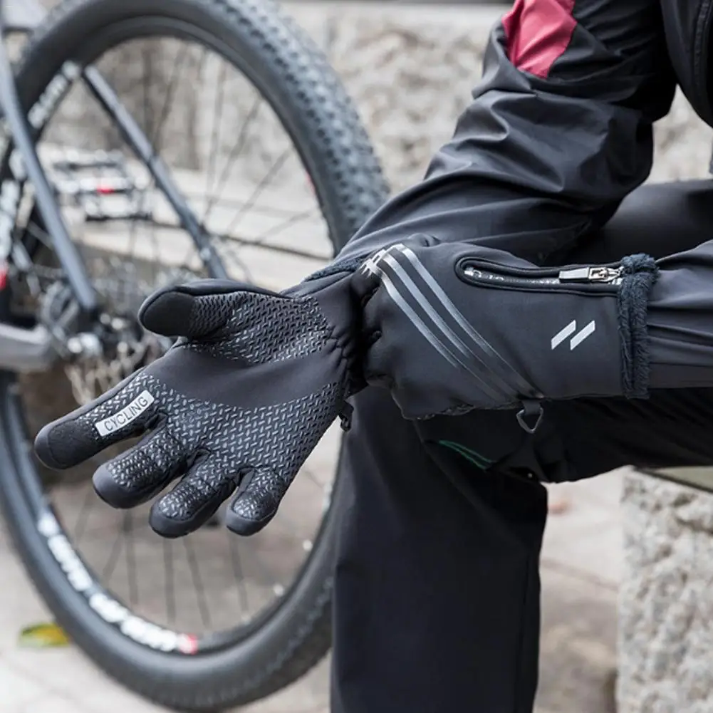 Зимние теплые перчатки с сенсорным экраном, Перчатки Mtb, черные водонепроницаемые ветрозащитные термальные перчатки для езды на велосипеде, бега, спорта на открытом воздухе