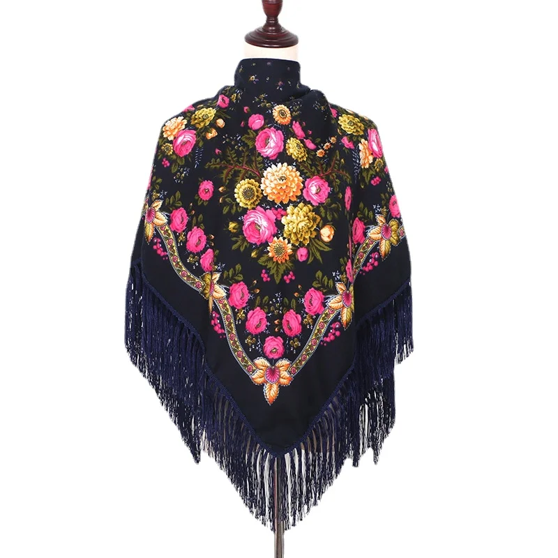 

Printed Russian National Romantic Cotton Scarf Spring and Autumn Decoration Muslim Scarf Women's Square Rural Shawl