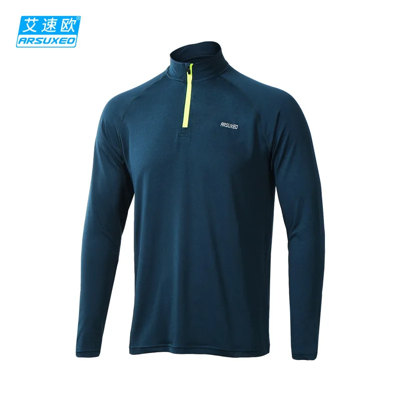 Спортивная футболка с длинными рукавами для мужчин; сезон весна-лето; быстросохнущая одежда для бега, велоспорта, фитнеса; тонкая одежда - Цвет: Navy