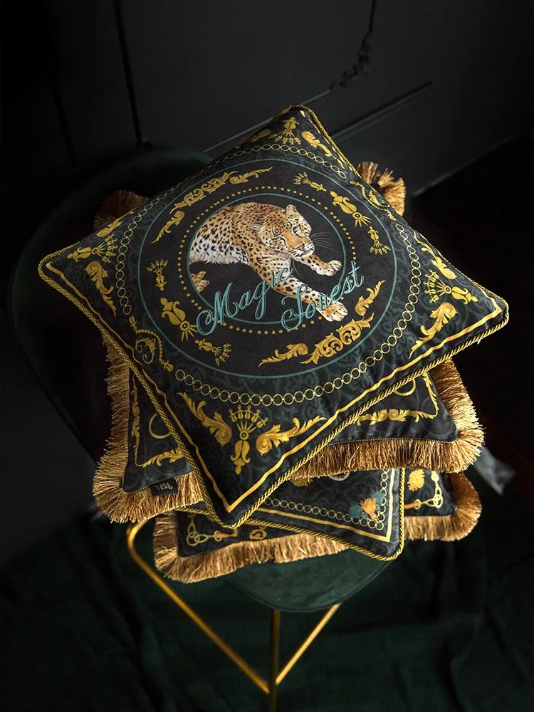 European Retro Luxury Cushion Covers, Catamount Print, Leopard