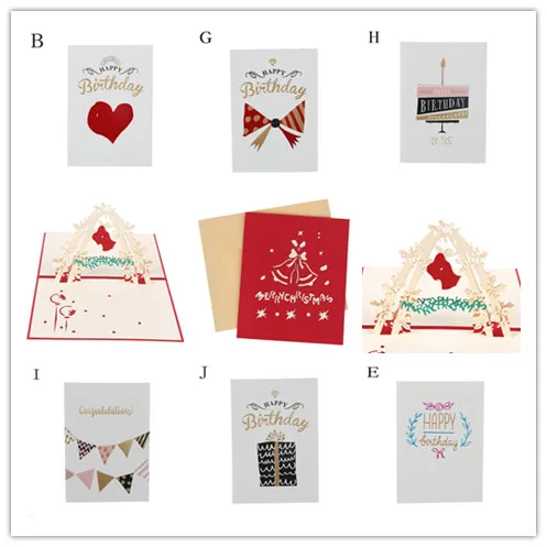 

3D Pop Up Greeting Cards With Envelope Bell Laser Cut Post Card For Birthday Christmas Valentine' Day Party Decoration 1pc