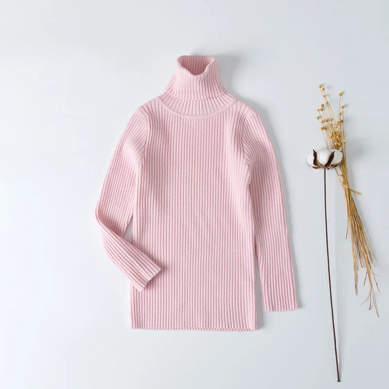Детский свитер; свитер с высоким воротником в рубчик для девочек; однотонные свитера ярких цветов для мальчиков; Новая Осенняя трикотажная одежда для детей; пуловер
