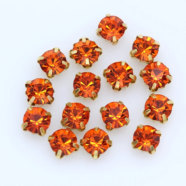 

3/4/5/6/7/8/10mm orange Crystal Round Rhinestones Flatback With Claw Sew On diamanté Stone For Clothes Wedding Dress Trims