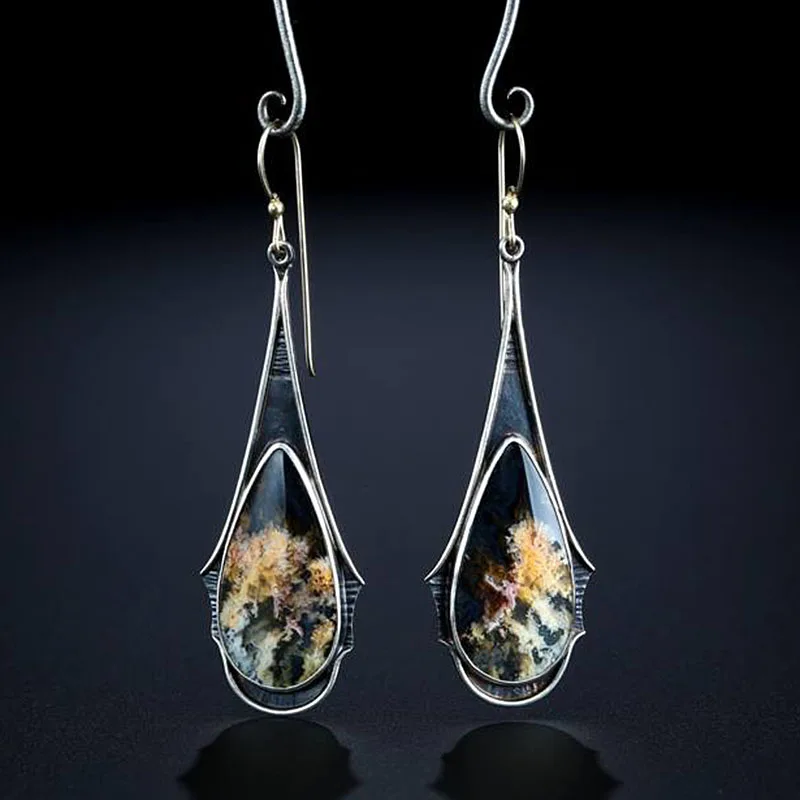 

Elegant Vintage Multicolored Long Earrings For Women Resin Jewelry Accessories Ear Hook Boho Water Drop Fire Earrings Z3D332