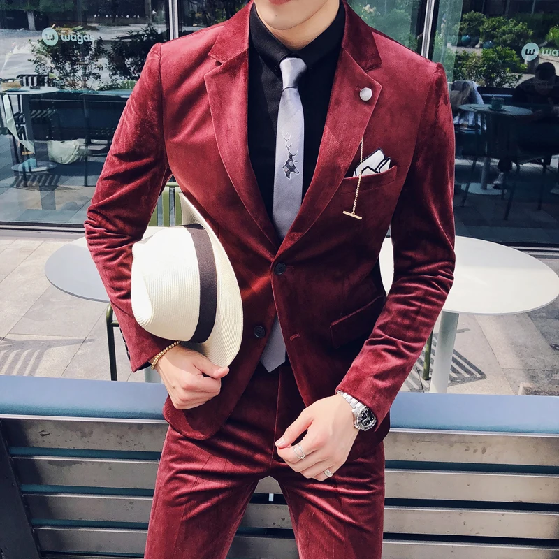 

Corduroy Suits Mens Suits with Pants Burgundy Designer Suits Mens Wedding Suits 2018 Smoking Slim Fit Ropa Elegante Hombre Groom
