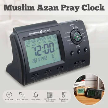 

LCD Display Alarm Clock Auto Islamic Muslim Prayer Azan Table Desk Clock Adhan Calendar Thermometer Home Decoration Clocks