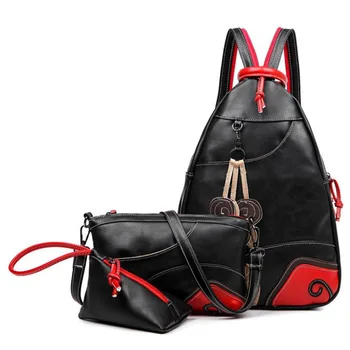 

Retro Casual Fashion Tide Multi-Function Shoulder Three-Piece College Wind Handbag