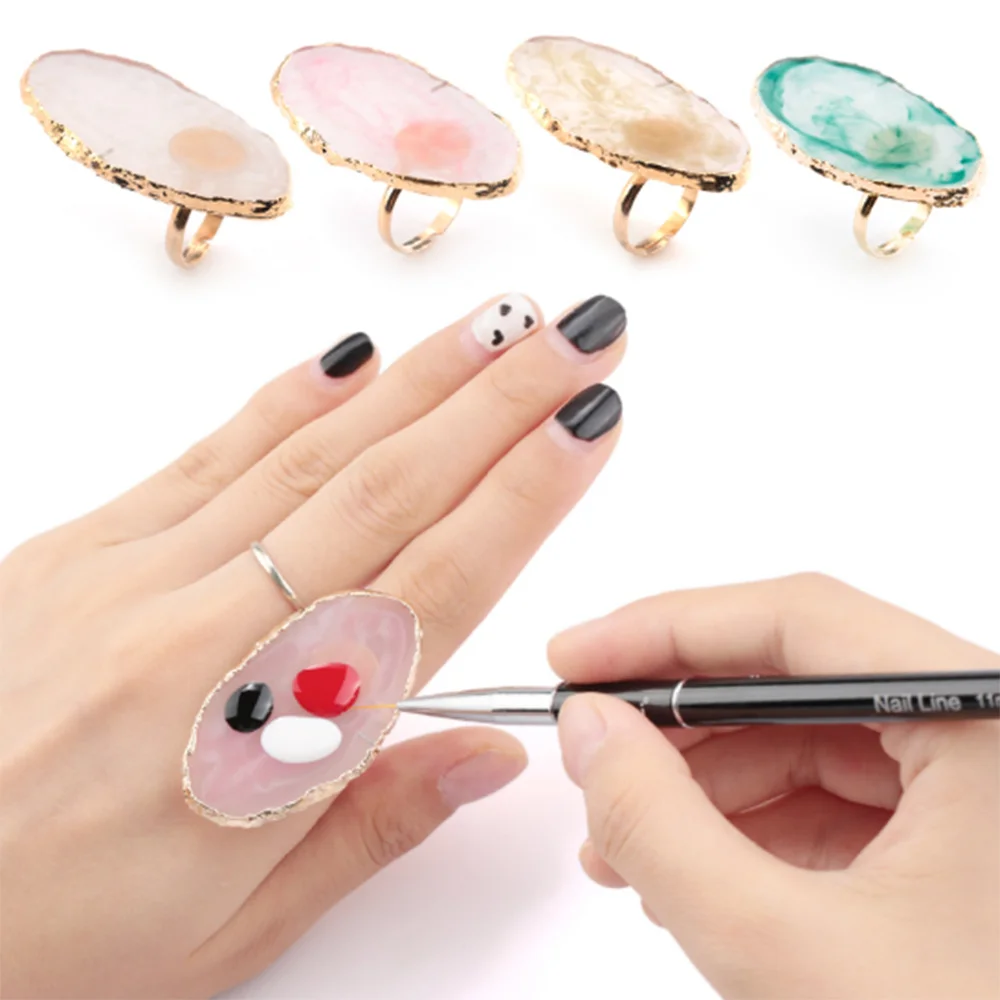 1 Pc Resina Pietra Colore Nail Art Ring Palette Finger Ring Plate Acrilico Uv Gel Polish Cream Foundation Miscelazione Attrezzature Per Nail Art