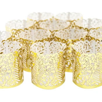

48 Pcs Flameless Tea Light Votive Wraps,Votive Candle Holders,Gold Colored Cut Flameless Tea Light Votive Wraps Decorative Wraps