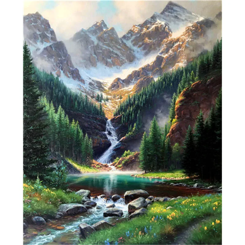

BAISITE DIY Painting By Numbers Hand Painted Canvas Waterfall Modern Wall Picture Art For Living Room Home Decoration OTG6111