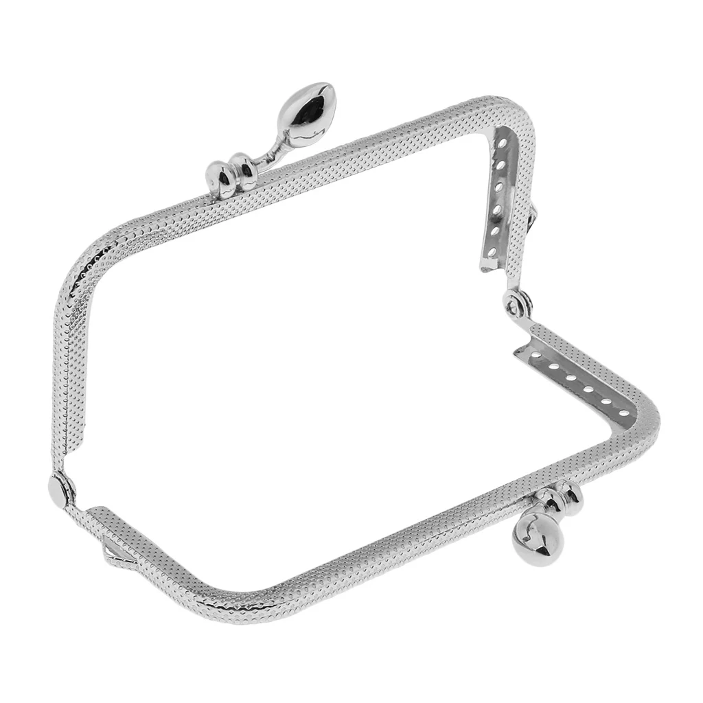 Retro Silver Metal Flower Square Frame Purse Coins Changes Bag DIY Craft Kiss Clasp Lock 10.5 x 7.5 cm