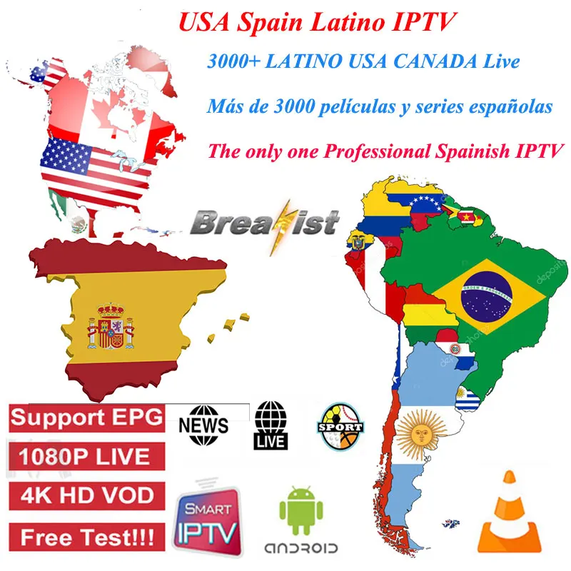 

IPTV M3U Spain Latino USA Canada Channels Chile Mexico Argentina Peru subscription with Spanish Movies for Smart Android TV Box