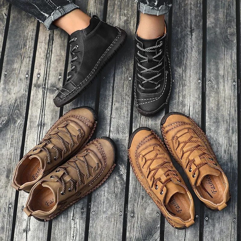 Зимние мужские кожаные ботильоны на нескользящей плоской подошве; теплые плюшевые мужские зимние ботинки из спилка; Осенняя мужская обувь в байкерском стиле