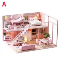 Кукольный дом DIY кукольный домик трехмерная сборка чердак миниатюрный розовый дом с музыкальным движением для праздника подарки на день рождения - Цвет: B