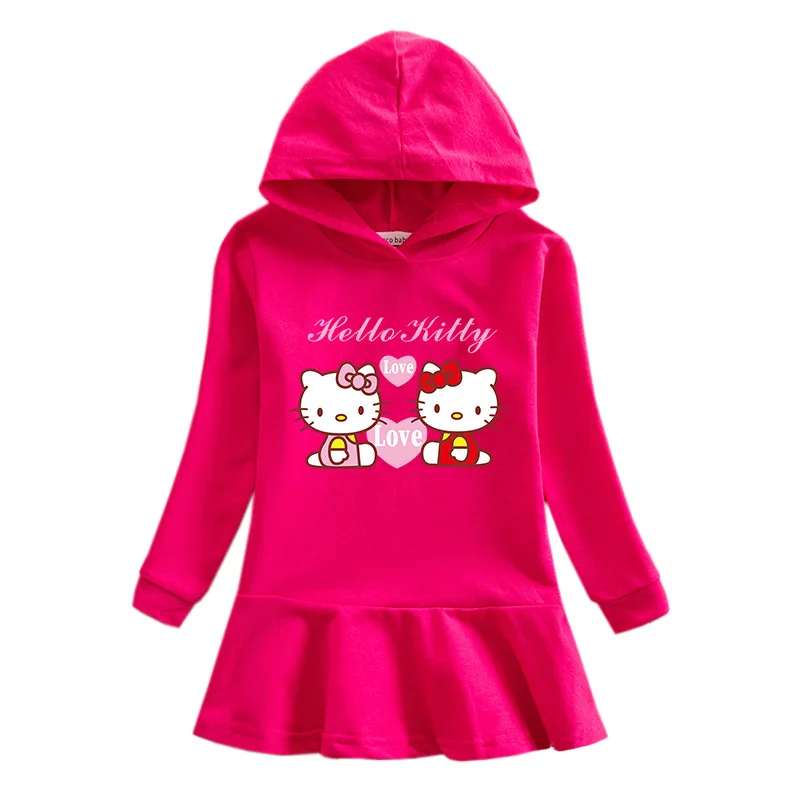 thumbnail image 1 of Hello Kitty primavera y otoño nuevos niños vestido suéter con capucha niña lindo dibujos animados dulce señora falda bebé algodón vestido cómodo, 1 of 5