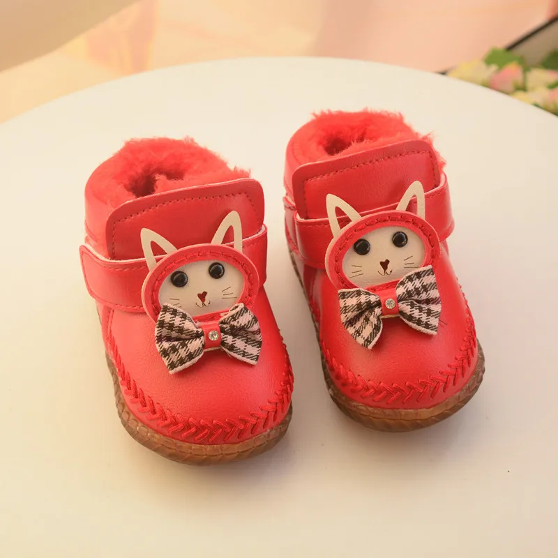 Red AFDSWG/короткие ботинки для девочек; зимняя женская хлопковая обувь для маленьких девочек; милые зимние ботинки принцессы с мягкой подошвой и толстым бархатом для мальчиков - Цвет: Red