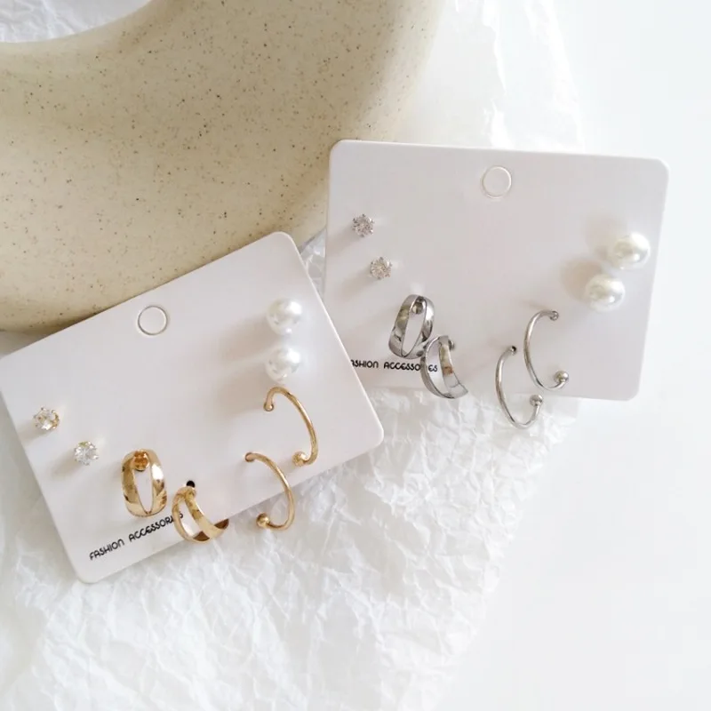 

Fashion Temperament Ladies Rhinestones Imitation Pearl Jewelry Accessories Creative Simple Metal Geometric Round Earrings