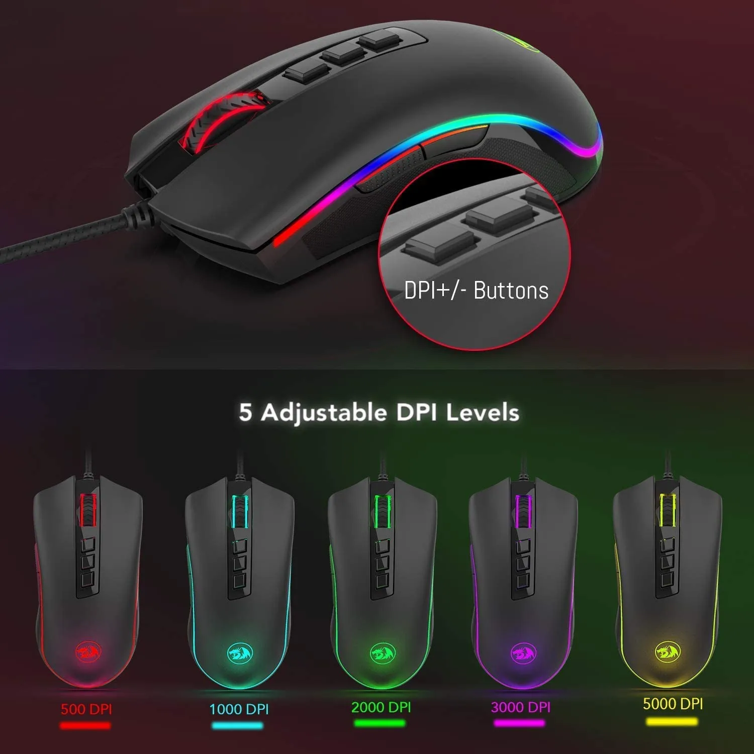 Redragon Cobra M711 Chroma Wired Gaming Mouse 16.8 Milhões de Cor Rgb Retroiluminado 10000 Dpi Botões Ópticos Led pc Lol - Imagem 5
