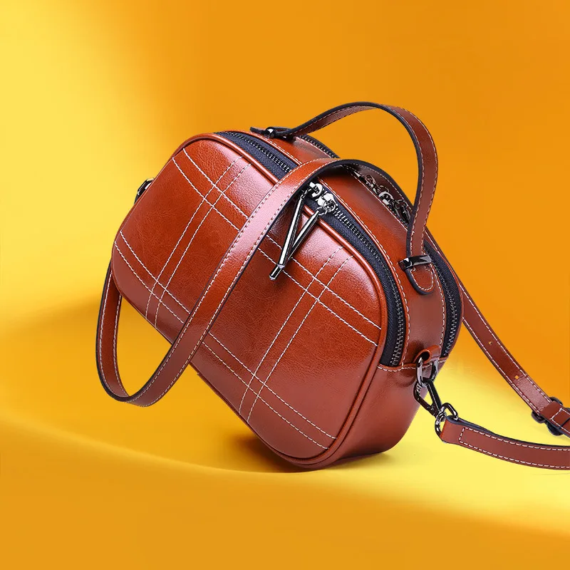 

Leather Bag Bag Spring And Summer New Style Simple Fashion Bun-shaped Bag Large Capacity Cowhide Shoulder WOMEN'S Bag 1046