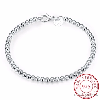 

925 Solid Real Sterling Silver Fashion Beads Chain Bracelet Silver plated gold-plated classic lady jewelry 4mm small Buddha